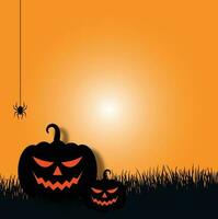 A Halloween background with jack-o-lanterns, bats, and crows. vector