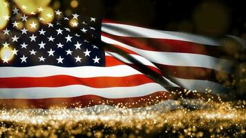 USA flagga vinka med bokeh och guld partiklar animering video