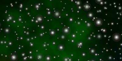 Dark Green vector background with colorful stars.