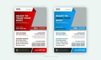 Fitness Gym Flyer and Poster Template or Fitness workout leaflet Design or Professional Fitness Gym layout with 2 color variations vector