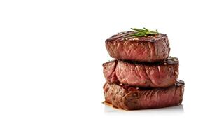 Beef steak medium grilled isolated on white background with copy space. ai generated photo