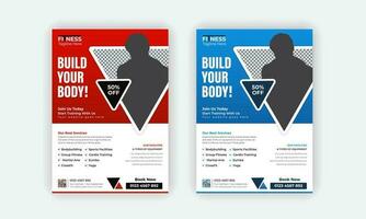 Fitness Gym Flyer and Poster Template or Fitness workout leaflet Design or Professional Fitness Gym layout with 2 color variations vector