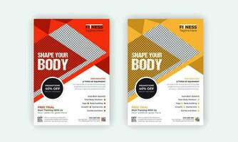 Fitness Gym Flyer and Poster Template or Fitness workout leaflet Design or Professional Fitness Gym layout with 2 color variations vector