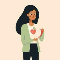 A woman holding a heart vector