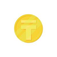 Gold coin flat icon vector illustration. Coin as currency symbol. Coin thin line icon with tenge sign. Kazakhstan currency.