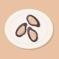 mussels oysters seafood purple set elements plate vector