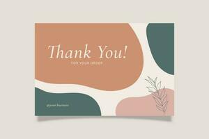 Printable Thank You Card Green Pink Aesthetic Design Template Decorated with Blob and Botanical Object. Suitable For Small Online Business Purchase Fashion, Beauty, Cosmetic, Food Cake, Etc vector