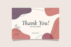 Printable Thank You Card Purple Vivid Aesthetic Design Template Decorated with Organic Blob and Botanical Element. Suitable For Small Online Business Purchase Fashion, Beauty, Cosmetic, Food Cake, Etc vector