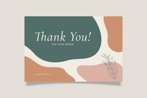 Printable Thank You Card Green Pink Aesthetic Design Template Decorated with Blob and Botanical Object. Suitable For Small Online Business Purchase Fashion, Beauty, Cosmetic, Food Cake, Etc vector