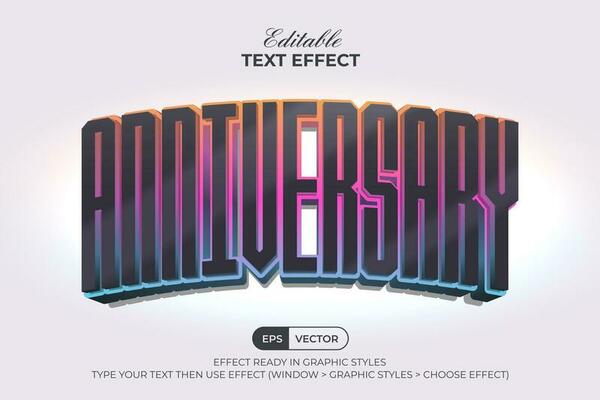 Anniversary text effect 3d colorful style. Editable text effect.
