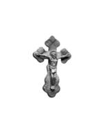 Metal cross with crucified Jesus Christ on a white background photo