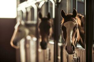 Happy Horses in Modern Stable photo