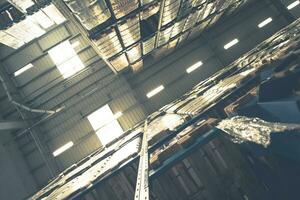 Interior of Modern Warehouse Building. Up view. photo