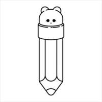 Cute Kawaii Pencil. Vector Line Art Image. Adorable vector line art illustration featuring a cute pencil in kawaii style. Playfully designed with black lines on a cutout isolated background.