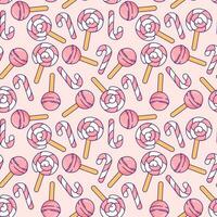 Lovely Kawaii Candy Lollipop Pattern. Vector Seamless Design. Adorable vector seamless pattern featuring kawaii style candy lollipops in charming pink colors, ideal for wrapping paper design.