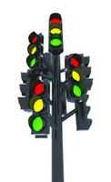 Many Traffic Lights on one pole isolated on white background. photo