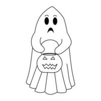 Coloring page of ghost with pumpkin lantern vector