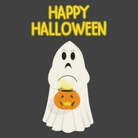 Vector illustration of ghost with pumpkin lantern