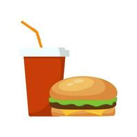 Hamburger and Soda, cold drink or coffee. Vector illustration.