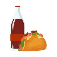 Hamburger and Soda, cold drink or coffee. Vector illustration.