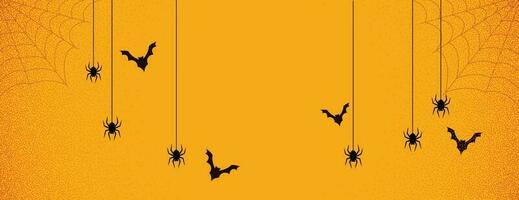 Halloween spider web banner with spiders, cobweb background vector