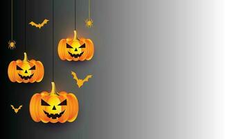 A Halloween background with jack-o-lanterns, bats, and crows. vector