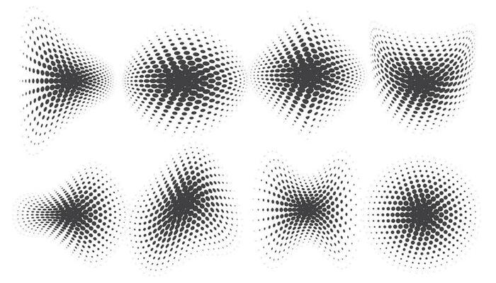 Circle halftone. Abstract dotted circles, round halftones geometric dots gradient and pop art texture. Dot spray gradation set. Illustration halftone gradient spotted, effect round