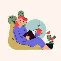 a women enjoying read while relaxing vector