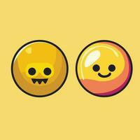 Smiling avatar cartoon vector design set. Happy monster sign sticker collection.
