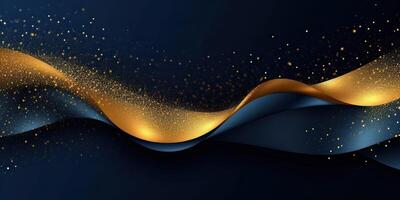 Generative AI illustration of abstract background, gradient color dark with gold blue glitters, elegant color. photo