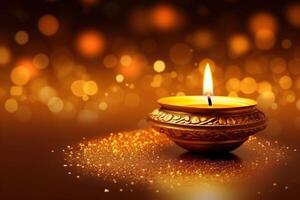 generativo ai ilustración de puthandu diwali hindúes antecedentes con oro ornamento y bokeh antecedentes color, para tamil nuevo año celebracion, tarjeta, póster foto