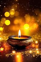 illustration of Puthandu Diwali Hindus background with gold ornament and bokeh background color, for Tamil New Year celebration, card, poster photo