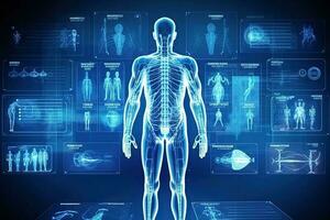 Generative AI illustration of medical technology platform, Artificial Intelligence, simulation health function photo