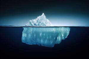 Generative AI illustration of large iceberg floating in the sea. Tip of the iceberg photo