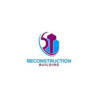 r reconstrucción edificio logo diseño vector