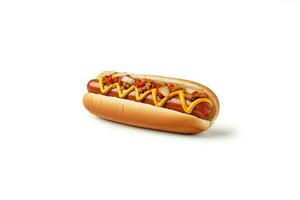 Hot dog with mustard and ketchup isolated on a white background. ai generated photo