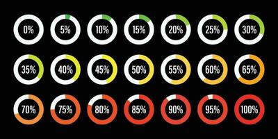 conjunto de circulo porcentaje diagramas desde 0 0 a 100, infografía de colores indicador en blackground vector