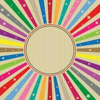 Colored vintage sunburst background with stars and colored circle vector