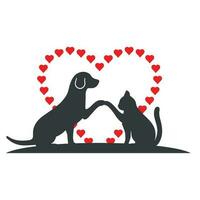 Illustration of a dog and a cat on the background of the heart vector