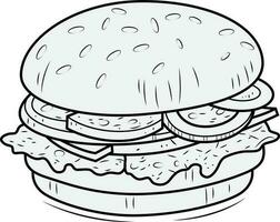 Hamburger icon in outline style isolated on white background. Burger stock vector illustration.