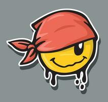 Vector drawing of minimalistic smiling face with bandana on head. Editable art.