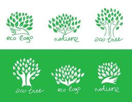 manos y un árbol con verde hojas. logo, símbolo, icono, ilustración, vector, plantilla.vector ilustración. vector