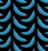 BLACK VECTOR SEAMLESS BACKGROUND WITH BRIGHT LIGHT BLUE BANANAS IN POP ART STYLE