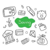 Hand drawn illustration set of savings, money. vector