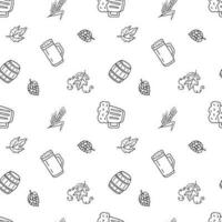 Seamless pattern vector beer. Doodle style isolated on white background.