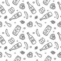Seamless pattern vector beer. Doodle style isolated on white background.