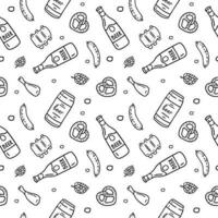 Seamless pattern vector beer. Doodle style isolated on white background.