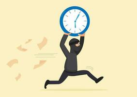 Efficiency in completing work on time strategy or idea productivity or procrastination problems time thief character vector