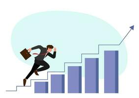 Progress or improvement to success, step forward to grow business, journey to achieve goal, ambition or career path concept, businessman walk up growth chart and graph with stair to success. vector