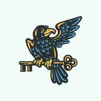 The cartoon crow raven with a golden key illustration vector